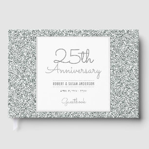 Libro De Visitas 25° Aniversario de Faux Silver Purpurina