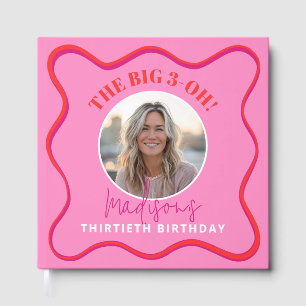 Libro De Visitas 30.º Birthday Guest Book Colorful Wavy Red Pink