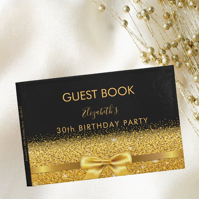 Libro De Visitas 30 cumpleaños fiesta dorado negro glamur arco bril (Subido por el creador)