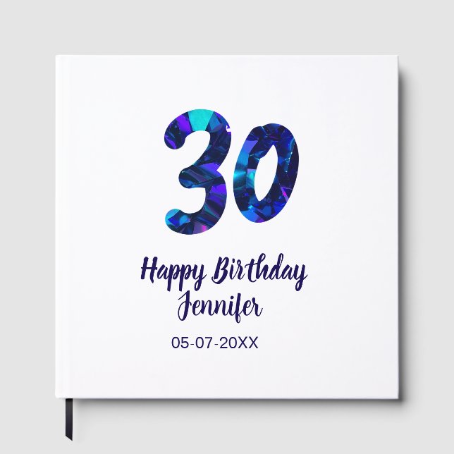 Libro De Visitas 30th birthday add name date year blue sparkle  (Anverso)