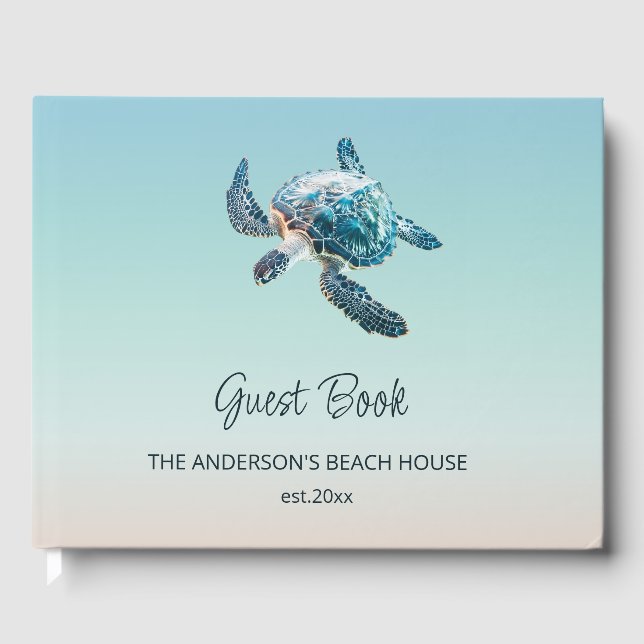 Libro De Visitas 3D Turtle Turquoise Coastal Beach House (Anverso)