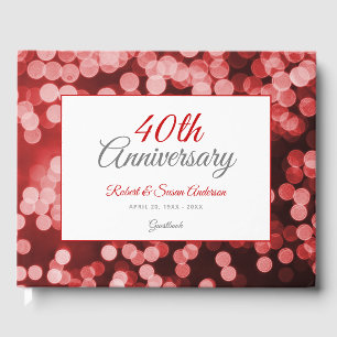 Libro De Visitas 40º Aniversario de Boda   Elegante Bokeh Rojo