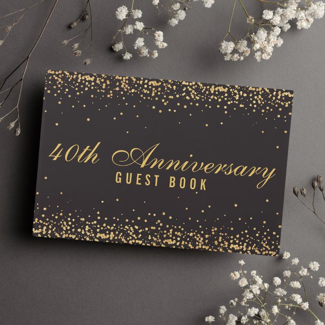Libro De Visitas 40° Aniversario Confetti de oro Negro elegante (Subido por el creador)