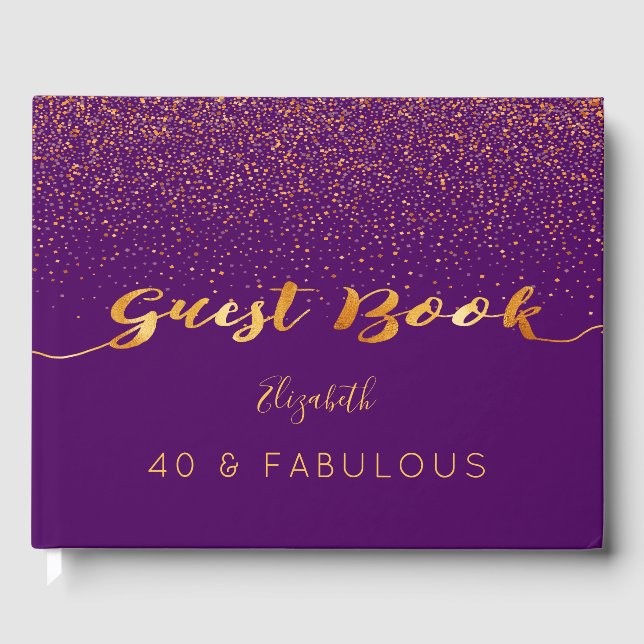 Libro De Visitas 40 Fabuloso confeti de oro morado de cumpleaños (Anverso)