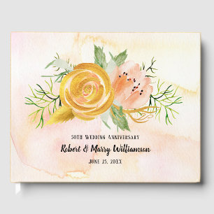 Libro De Visitas 50.º Boda Aniversario Oro Rubor Floral rosa
