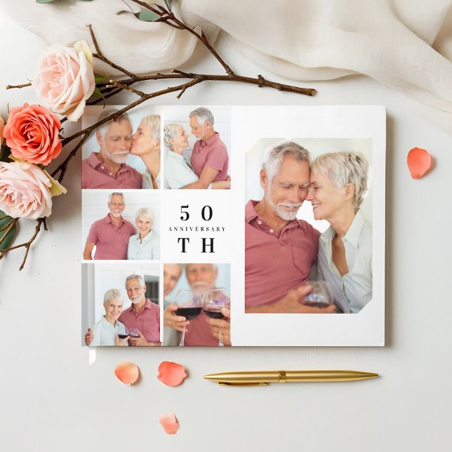 Libro De Visitas 50° Aniversario Collage de fotos Múltiple De La Re (50TH Anniversary Multiple Grid Photo Collage Guest Book)