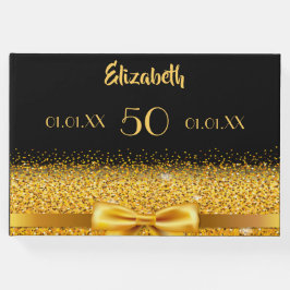 Libro De Visitas 50 años elegante arco dorado y cinta en negro