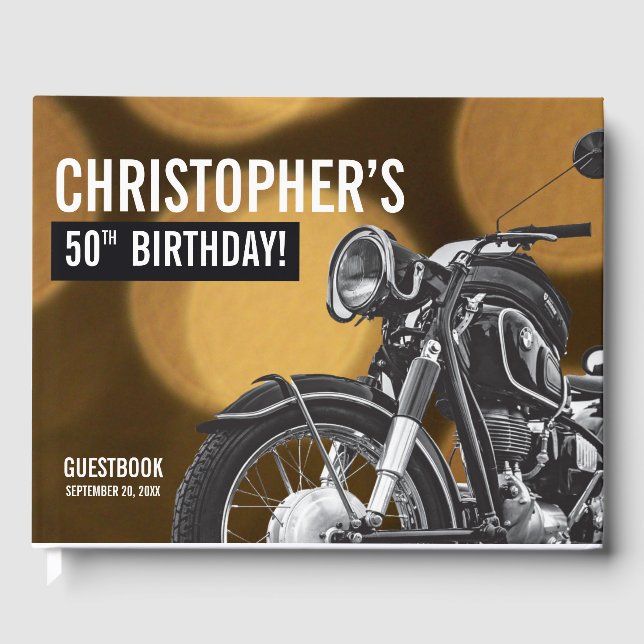 Libro De Visitas 50 años Motocicleta Oro y Negro (Anverso)