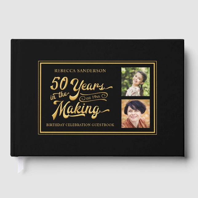 Libro De Visitas 50 cumpleaños entonces y ahora fotos oro negro (Anverso)