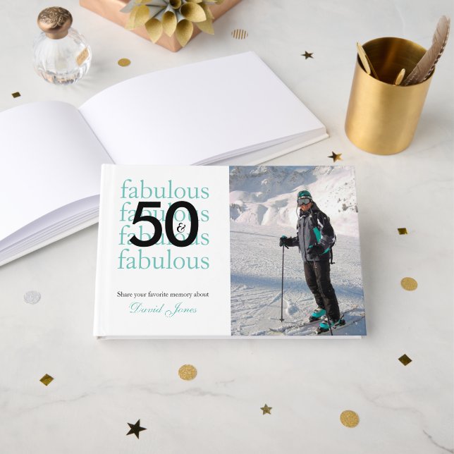 Libro De Visitas 50 & Fabulous 50th Birthday Custom Photo Name (Anverso Abierto)