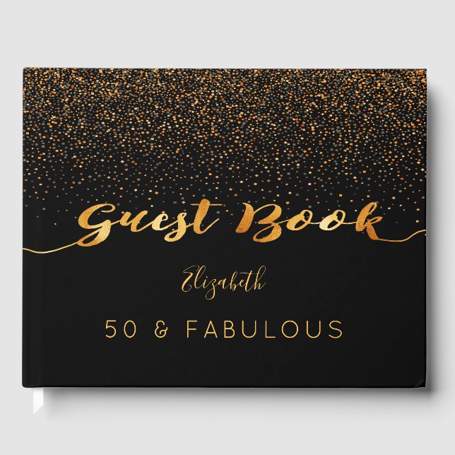 Libro De Visitas 50 y fabuloso confetti de oro negro de 50 años (Anverso)