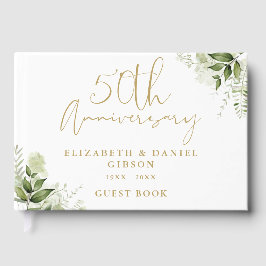 Libro De Visitas 50th Wedding Golden Anniversary Floral Greenery