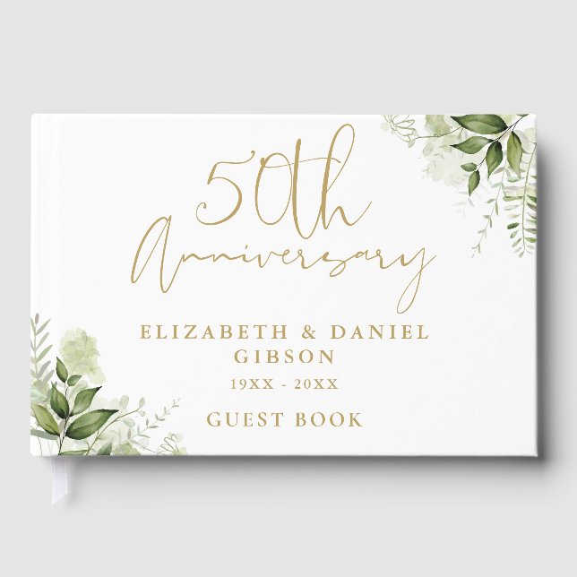 Libro De Visitas 50th Wedding Golden Anniversary Floral Greenery (Anverso)