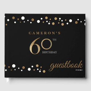 Libro De Visitas 60.º confeti de oro de cumpleaños y negro personal