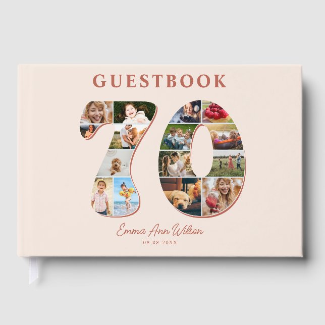 Libro De Visitas 70th Birthday Photo Collage Milestone Guestbook (Anverso)