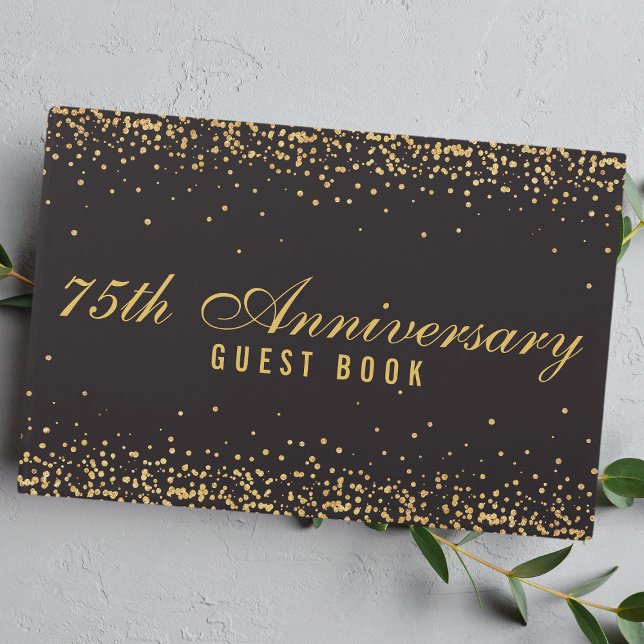 Libro De Visitas 75º Aniversario Confeti de Oro Negro Elegante (Subido por el creador)