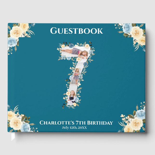 Libro De Visitas 7.º Collage de fotos de cumpleaños flor amarilla a (Anverso)