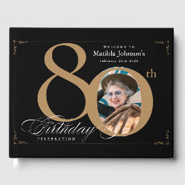 Libro De Visitas 80.ª caligrafía de cumpleaños Personalizado negro
