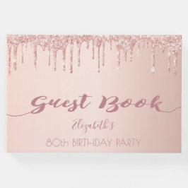 Libro De Visitas 80.ª fiesta de cumpleaños rosa purpurina de oro go