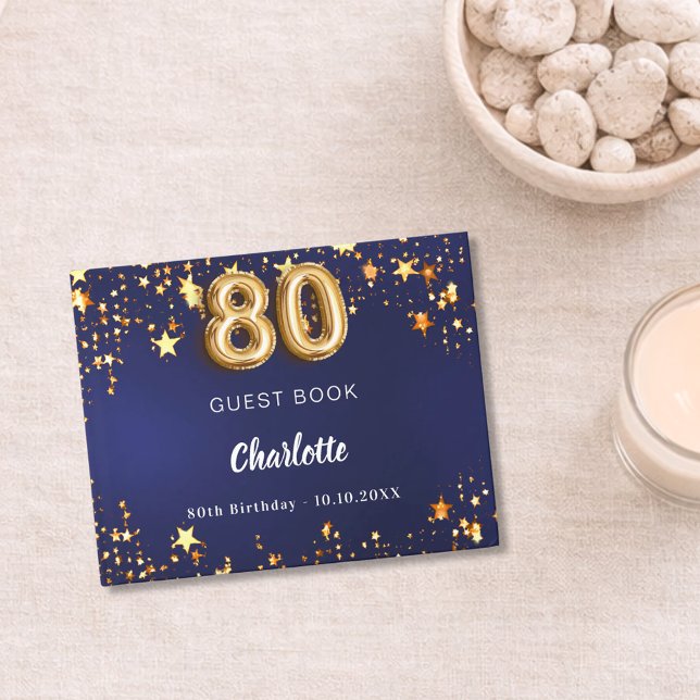 Libro De Visitas 80.º cumpleaños estrellas de oro azul marino (Subido por el creador)