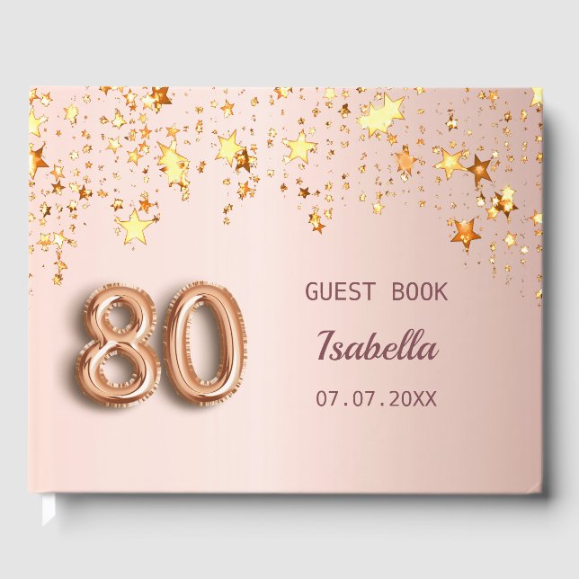 Libro De Visitas 80.º rosa de cumpleaños nombre de estrellas de col (Anverso)