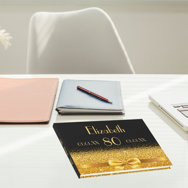 Libro De Visitas 80 cumpleaños negro dorado clásico elegante (Subido por el creador)