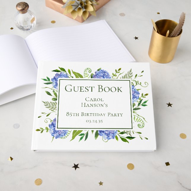 Libro De Visitas 85th Birthday Blue Hydrangeas (Anverso Abierto)
