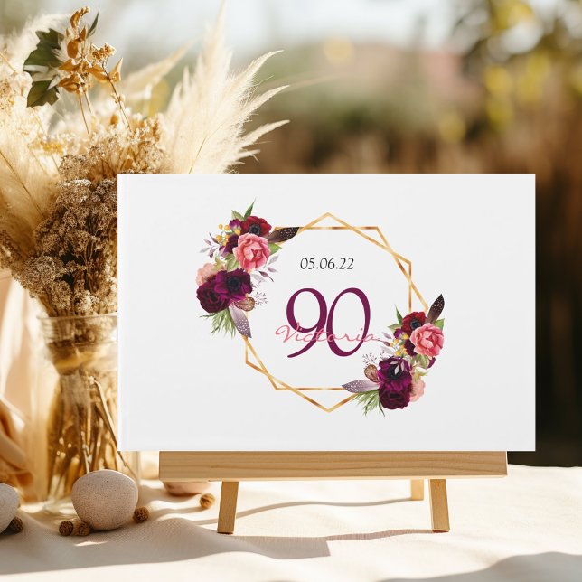 Libro De Visitas 90.ª fiesta de cumpleaños burdeos floral geométric (Subido por el creador)