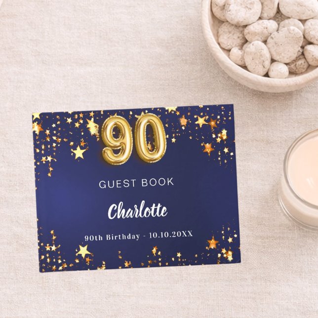 Libro De Visitas 90.º cumpleaños estrellas de oro azul marino (Subido por el creador)