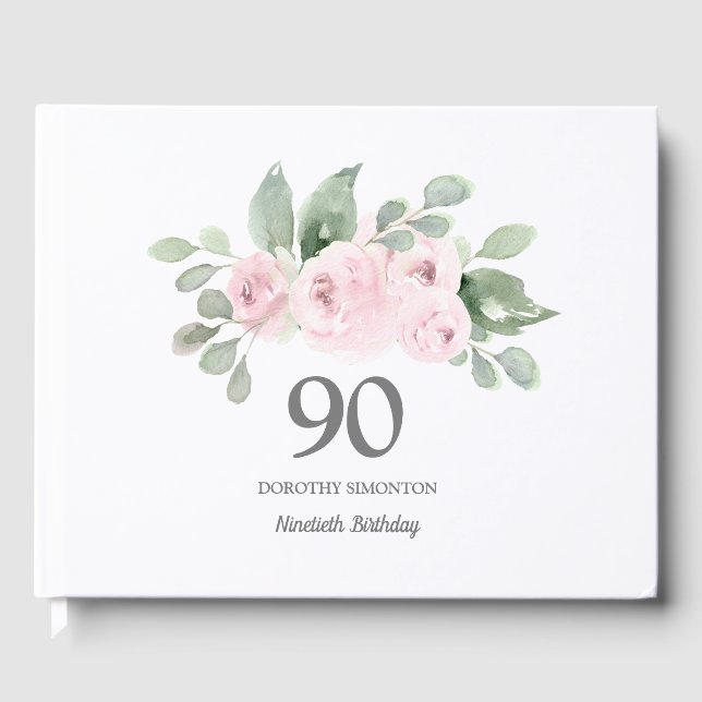 Libro De Visitas 90.º cumpleaños Floral rosa (Anverso)