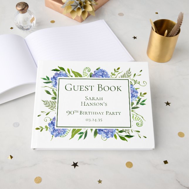 Libro De Visitas 90th Birthday Blue Hydrangeas (Anverso Abierto)