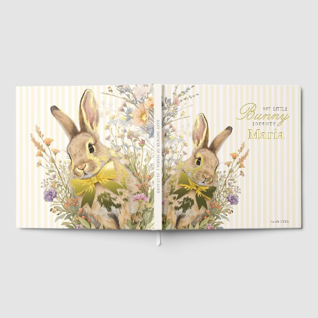 Libro De Visitas A cute little Floral Bunny Yellow Bow Baby Shower  (Lleno)