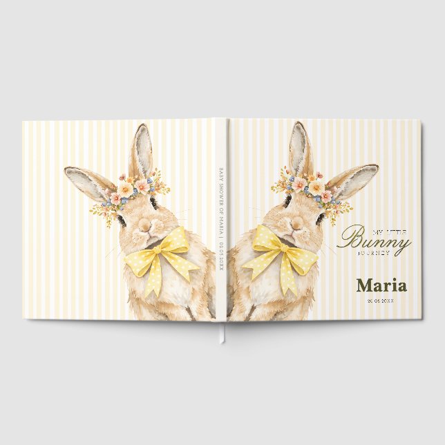Libro De Visitas A cute little Floral Bunny Yellow Bow Baby Shower  (Lleno)