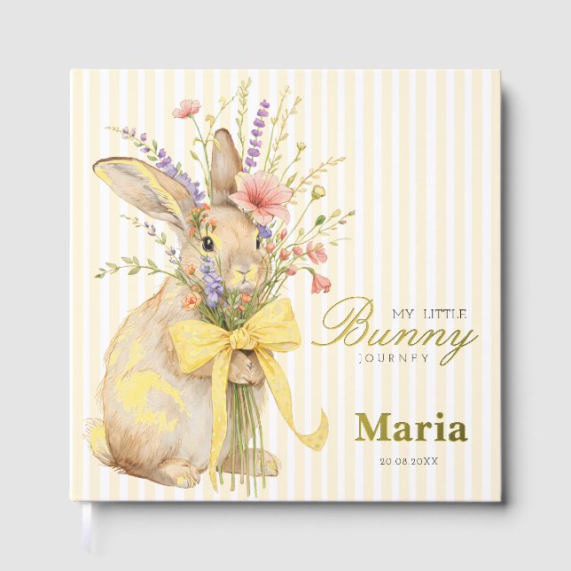 Libro De Visitas A cute little Floral Bunny Yellow Bow Baby Shower  (Anverso)