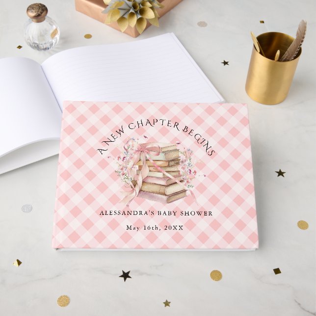 Libro De Visitas A New Chapter Begins Pink Bow Books Baby Shower (Anverso Abierto)