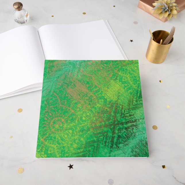 Libro De Visitas Aceptación | Medallones de Boho azul verde amarill (Anverso Abierto)