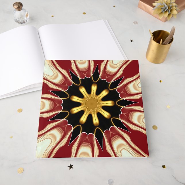 Libro De Visitas Achempong: Starburst | Lujo Deep Crimson & Gold (Anverso Abierto)