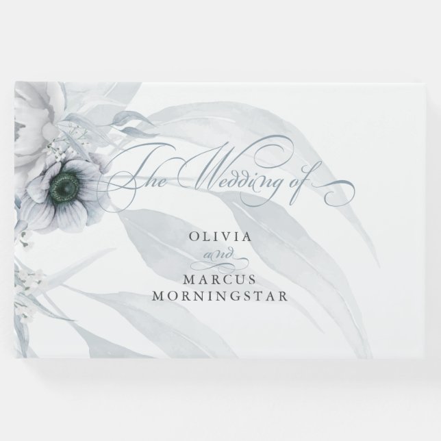 Libro De Visitas Acuarela Botánica y Floral en azul turbio (Anverso)