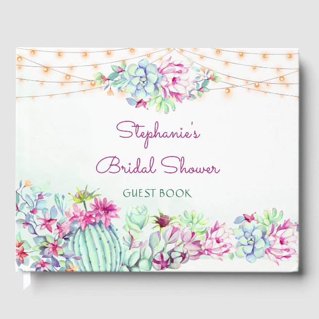 Libro De Visitas Acuarela Cactus Suculentas Luces Despedida de Solt (Anverso)