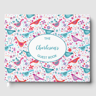 Libro De Visitas Acuarela de aves y flores personalizada
