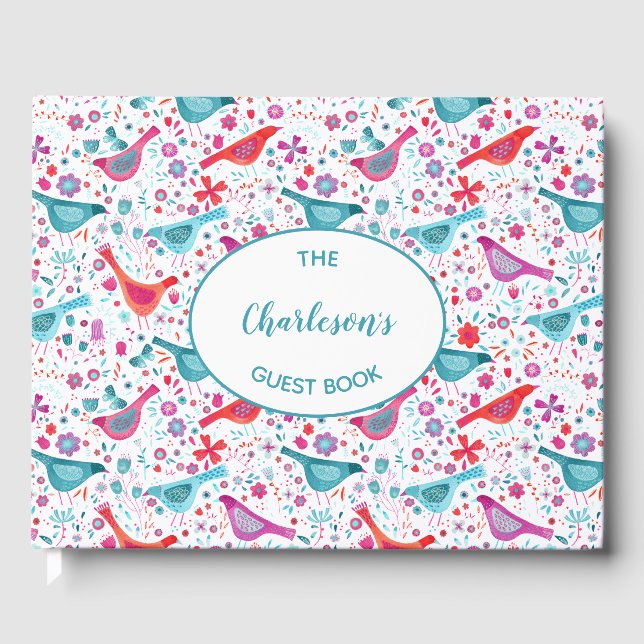 Libro De Visitas Acuarela de aves y flores personalizada (Anverso)