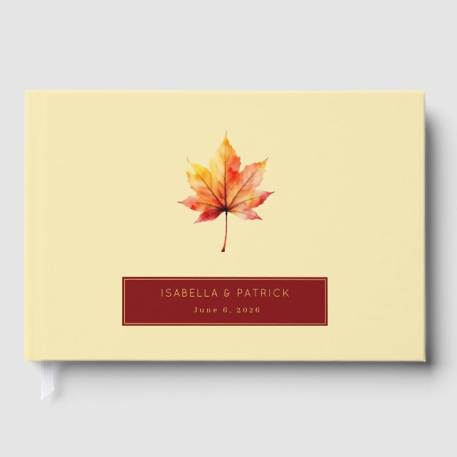 Libro De Visitas Acuarela de hoja de otoño cálido (Anverso)