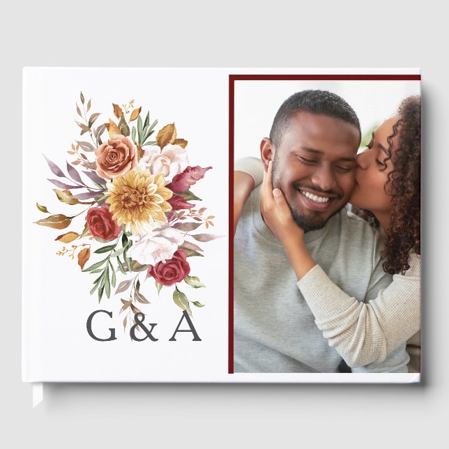 Libro De Visitas Acuarela de otoño Monograma botánico (Anverso)