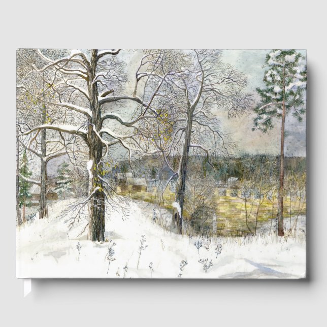 Libro De Visitas acuarela de puente de invierno (Anverso)