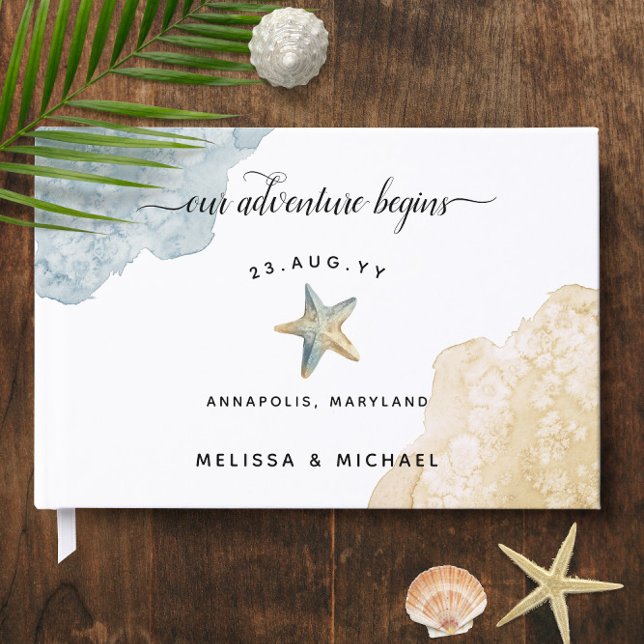 Libro De Visitas Acuarela Dusty Blue Starfish 🌊 Boda en la playa (Watercolor Dusty Blue Starfish 🌊 Beach Wedding Guest Book
)