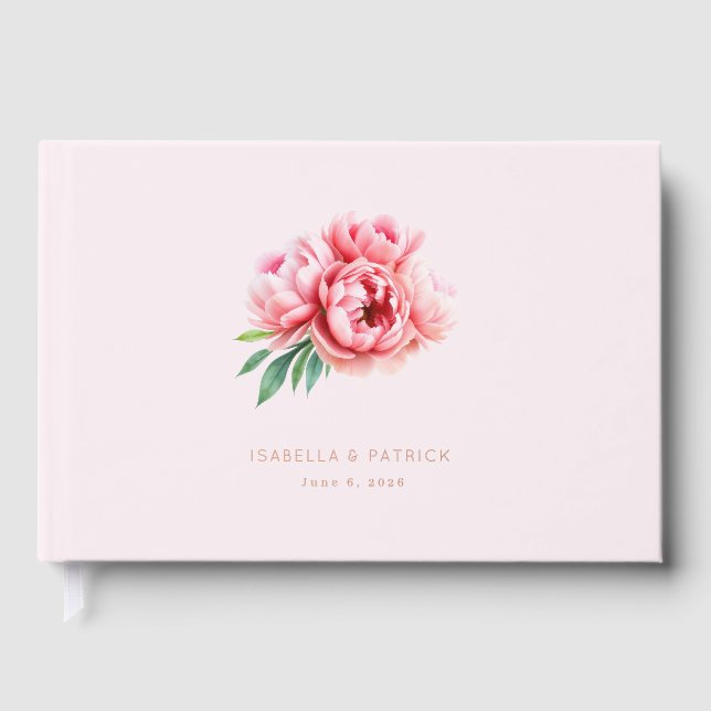 Libro De Visitas Acuarela floral rosa romántica (Anverso)