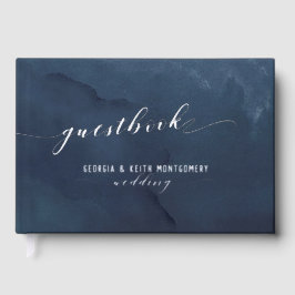 Libro De Visitas Acuarela marina Plata Script Elegante Boda