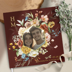 Libro De Visitas Acuarela moderna Pareja floral Foto Boda oro