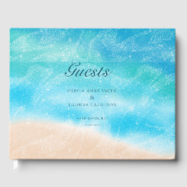 Libro De Visitas Acuarela moderna Sandy Ocean Beach Wedding