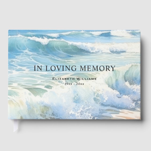 Libro De Visitas Acuarela Playa Mar Océano Olas Rodantes Funeral (Anverso)
